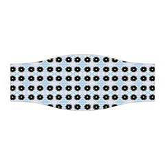 Black Flower On Blue White Pattern Stretchable Headband by BrightVibesDesign