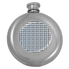 Black Flower On Blue White Pattern Round Hip Flask (5 Oz)