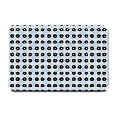 Black Flower On Blue White Pattern Small Doormat  by BrightVibesDesign