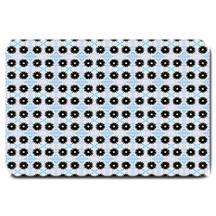 Black Flower On Blue White Pattern Large Doormat  by BrightVibesDesign