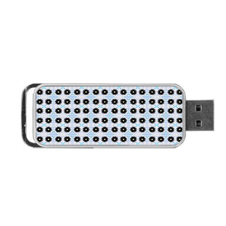 Black Flower On Blue White Pattern Portable USB Flash (One Side)