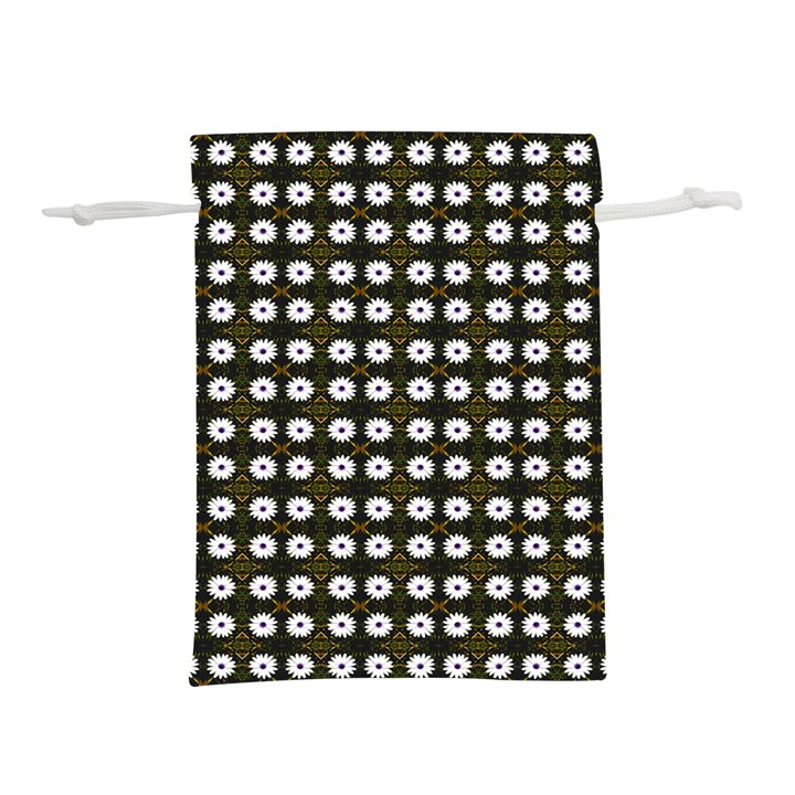 White Flower Pattern On Yellow Black Lightweight Drawstring Pouch (M)