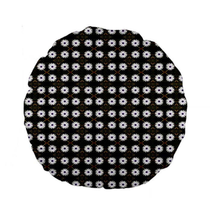 White Flower Pattern On Yellow Black Standard 15  Premium Round Cushions