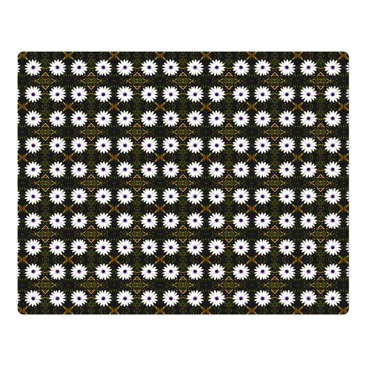 White Flower Pattern On Yellow Black Double Sided Flano Blanket (Large) 