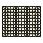 White Flower Pattern On Yellow Black Double Sided Flano Blanket (Large)  Blanket Back