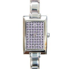 Black Flower  On Purple White Pattern Rectangle Italian Charm Watch by BrightVibesDesign