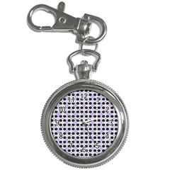 Black Flower  On Purple White Pattern Key Chain Watches by BrightVibesDesign