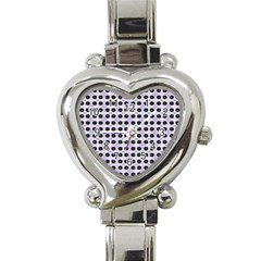 Black Flower  On Purple White Pattern Heart Italian Charm Watch by BrightVibesDesign