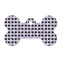 Black Flower  On Purple White Pattern Dog Tag Bone (two Sides) by BrightVibesDesign