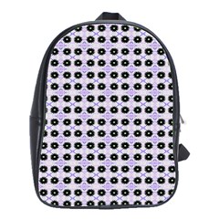 Black Flower  On Purple White Pattern School Bag (large) by BrightVibesDesign