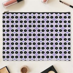 Black Flower  On Purple White Pattern Cosmetic Bag (xxxl) by BrightVibesDesign