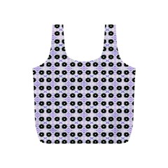 Black Flower  On Purple White Pattern Full Print Recycle Bag (s) by BrightVibesDesign