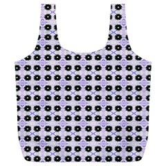 Black Flower  On Purple White Pattern Full Print Recycle Bag (xl) by BrightVibesDesign