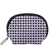 Black Flower  On Purple White Pattern Accessory Pouch (small) by BrightVibesDesign