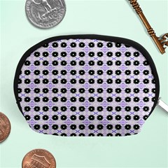 Black Flower  On Purple White Pattern Accessory Pouch (medium) by BrightVibesDesign