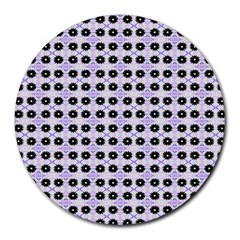 Black Flower  On Purple White Pattern Round Mousepads