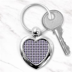 Black Flower  On Purple White Pattern Key Chain (heart) by BrightVibesDesign