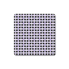 Black Flower  On Purple White Pattern Square Magnet by BrightVibesDesign