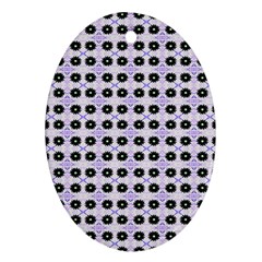 Black Flower  On Purple White Pattern Oval Ornament (two Sides) by BrightVibesDesign