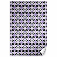 Black Flower  On Purple White Pattern Canvas 24  X 36  by BrightVibesDesign