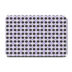 Black Flower  On Purple White Pattern Small Doormat  by BrightVibesDesign