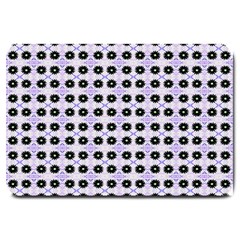 Black Flower  On Purple White Pattern Large Doormat  by BrightVibesDesign