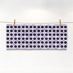 Black Flower  On Purple White Pattern Hand Towel by BrightVibesDesign