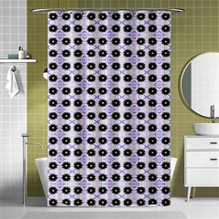 Black Flower  On Purple White Pattern Shower Curtain 48  X 72  (small)  by BrightVibesDesign