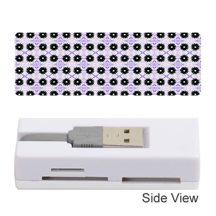 Black Flower  On Purple White Pattern Memory Card Reader (Stick)