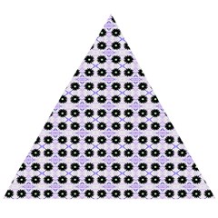 Black Flower  On Purple White Pattern Wooden Puzzle Triangle by BrightVibesDesign