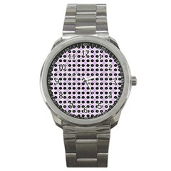 Black Flower On Pink White Pattern Sport Metal Watch by BrightVibesDesign