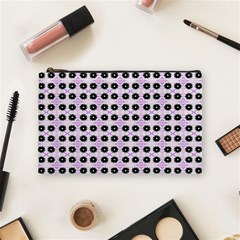 Black Flower On Pink White Pattern Cosmetic Bag (medium) by BrightVibesDesign