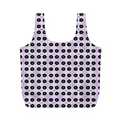 Black Flower On Pink White Pattern Full Print Recycle Bag (m) by BrightVibesDesign