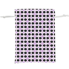 Black Flower On Pink White Pattern  Lightweight Drawstring Pouch (xl) by BrightVibesDesign