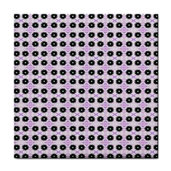 Black Flower On Pink White Pattern Tile Coaster by BrightVibesDesign