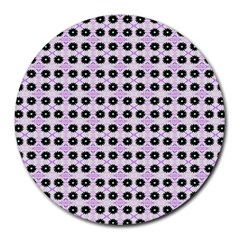 Black Flower On Pink White Pattern Round Mousepads