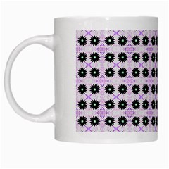 Black Flower On Pink White Pattern White Mugs by BrightVibesDesign