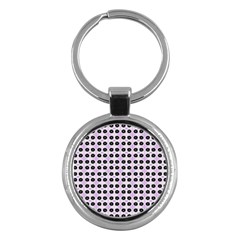 Black Flower On Pink White Pattern Key Chain (round) by BrightVibesDesign