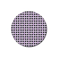 Black Flower On Pink White Pattern Rubber Coaster (round)  by BrightVibesDesign