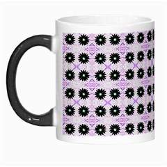 Black Flower On Pink White Pattern Morph Mugs by BrightVibesDesign