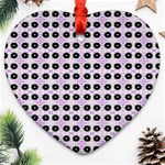 Black Flower On Pink White Pattern Heart Ornament (Two Sides) Back