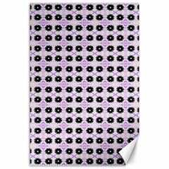 Black Flower On Pink White Pattern Canvas 24  X 36  by BrightVibesDesign