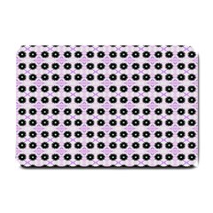 Black Flower On Pink White Pattern Small Doormat  by BrightVibesDesign