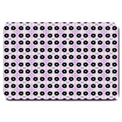 Black Flower On Pink White Pattern Large Doormat  by BrightVibesDesign