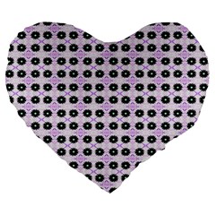 Black Flower On Pink White Pattern Large 19  Premium Heart Shape Cushions by BrightVibesDesign