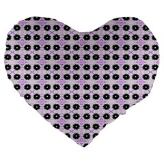 Black Flower On Pink White Pattern Large 19  Premium Flano Heart Shape Cushions by BrightVibesDesign