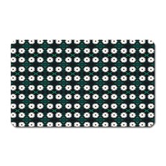 White Flower Pattern On Green Black Magnet (rectangular) by BrightVibesDesign