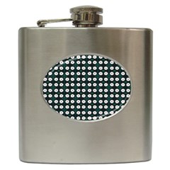 White Flower Pattern On Green Black Hip Flask (6 Oz) by BrightVibesDesign