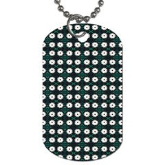 White Flower Pattern On Green Black Dog Tag (two Sides) by BrightVibesDesign