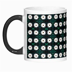 White Flower Pattern On Green Black Morph Mugs by BrightVibesDesign